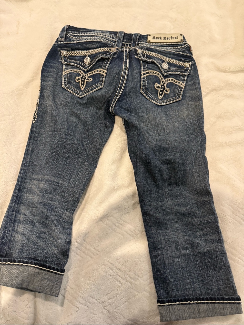 Rock Revival Women's Dark Blue Embroidered Cropped Jeans